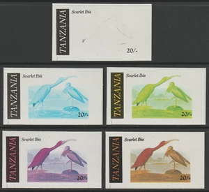 2709 - TANZANIA 1986 AUDUBON BIRDS 20s set of 5 PROGRESSIVE COLOUR PROOFS - Picture 1 of 2