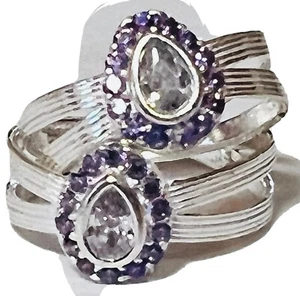 Par de anillos de dedo del pie de plata esterlina 925 de cristal púrpura India Bichiya AJUSTABLE - Imagen 1 de 10