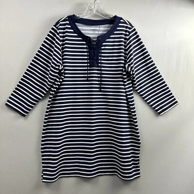 Vestido Lands End Feminino Shift Azul Marinho Branco Listrado com Cadarço Náutico Tamanho XL Pequeno - Imagem 1 de 4