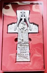 Holy Family Wall Hanging Cross Champagne Silver Nativity Scene With Quotation - Picture 1 of 5