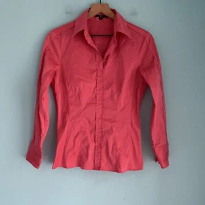 Hugo Boss Bashina Blouse WOMENS 6 Pink Poplin Side Zippers Long Sleeve Slim Fit - Picture 1 of 12