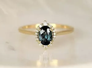 Natürlich Blaugrün Saphir Ring,14k Gelb Vergoldet Ring Hochzeitsgeschenk für - Bild 1 von 6