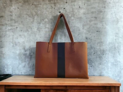 Vince Camuto Carry All Vegano Couro Conhaque Pebbled Preto Laptop Trabalho Bolsa Escolar - Imagem 1 de 4