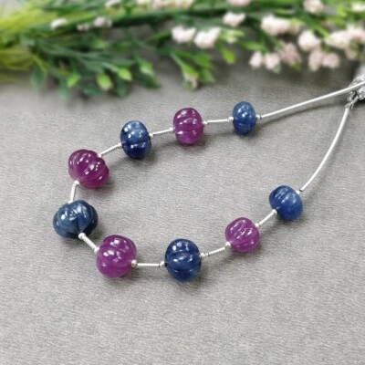 58.35cts Blue SAPPHIRE Red RUBY Plain Round Beads Carved Melon Beads 8mm - 10mm - Image 1 of 4