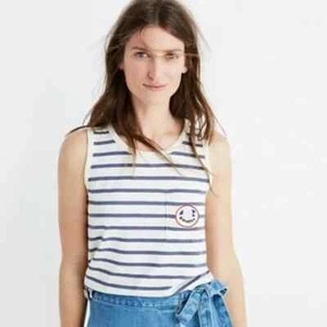 Camiseta sin mangas MADEWELL XS HIATUS parche bordado bolsillo rayas algodón náutico nueva con etiquetas - Imagen 1 de 5