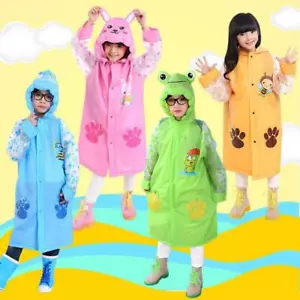 Kids Boys Girls PVC Hooded Raincoat Rain Poncho Age 4-10 years Pink Blue Yellow - Picture 1 of 18