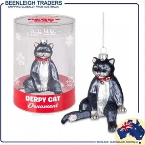 Christmas Bauble DERPY CAT GLASS CHRISTMAS TREE ORNAMENT Archie McPhee Brand New - Picture 1 of 7