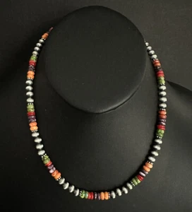 Collar de cuentas de plata de ley con múltiples piedras. 18 pulgadas - Imagen 1 de 12