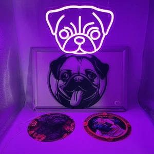 Pug Dog Decor 4 Piece: Neon & Metal Signs Bundle - Picture 1 of 5