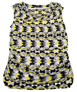 ALFANI Top Women’s Large L Geometric Sleeveless Cowlneck Side Ruching Stretch - Picture 1 of 13