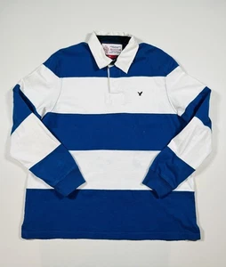 Camisa Polo American Eagle Para Hombre XL Azul Blanco Rayas Rugby Manga Larga Y2K - Imagen 1 de 6