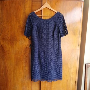 Vintage Style Boden Navy Blue Lace Smart Party Cocktail Shift Dress Size 12 VGC - Picture 1 of 7