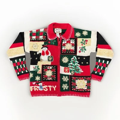Cárdigan de punto pesado para mujer Heirloom Collectibles Navidad con cremallera talla S Foto 1 de 4
