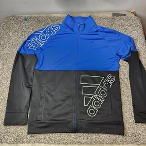 Adidas Youth Track Jacket Size XL 18/20 Blue Black Colorblock Big Logo - Picture 1 of 12