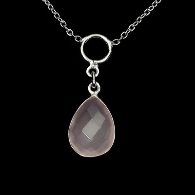 Collar de plata de ley 925 pera cuarzo rosa 13x9 mm joyas de piedras preciosas 17,5 pulgadas Foto 1 de 4
