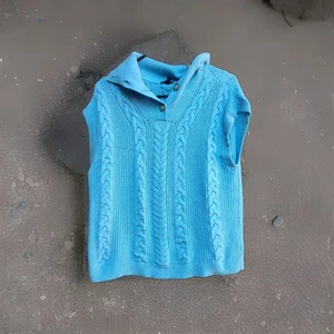 Talbot's women's baby blue cable knit sweater vest with cowl neck size small... - Picture 1 of 8