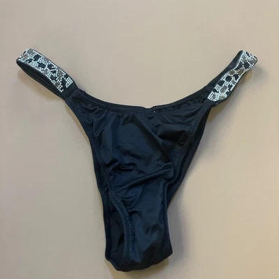 Victoria's Secret Black Brazilian Thong Rhinestone Leopard Trim Panty M - Image 1 of 4