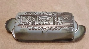 Piatto burro azteco Maya Frankoma 7K vintage ~ verde prateria/blu - Foto 1 di 8