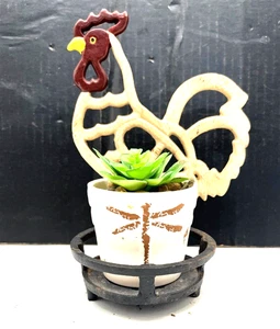 Vtg Cast Iron 8¼" Rooster Chicken plant Candle Holder Rustic Farmhouse doorstop - Picture 1 of 6
