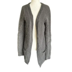 Theory Grey Angora Fuzzy Fluffy Cardigan Sweater Women Size Medium | 33-25 - Picture 1 of 6