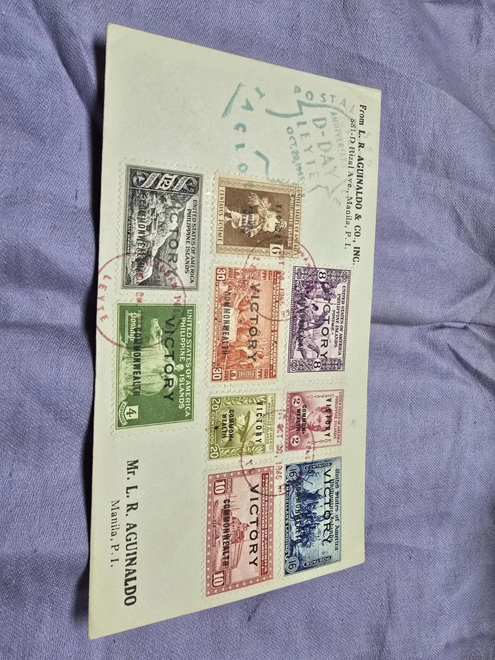 Cubierta de la Liberación de Filipinas de la Segunda Guerra Mundial - "D-DAY LEYTE 20 DE OCTUBRE DE 1944" - Estampillas de victoria  Foto 1 de 4