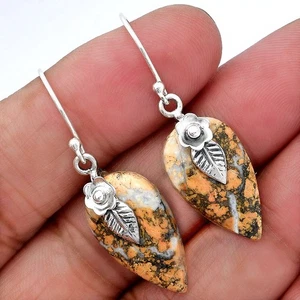 Natural Maligano Jasper - Indonesia 925 Sterling Silver Earrings Jewelry E-1137 - Picture 1 of 5