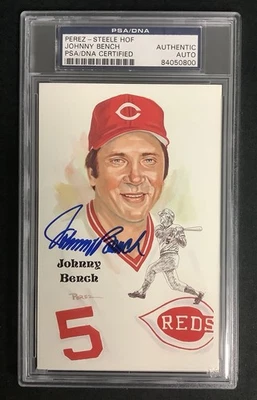 Johnny Bench Signed Perez Steele Postcard Baseball HOF Reds Autograph PSA/DNA - Image 1 of 2