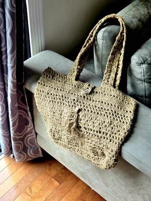 Bolso de Mano Hecho a Mano de Crochet 100% Natural Cordel de Yute Ecológico Boho Bolso de Hombro Foto 1 de 4