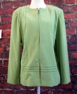 Leslie Fay Women's Jacket 14P French-Lime Green Full-Zip 50's/60's Vibe - Picture 1 of 9