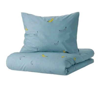 IKEA VANKRETS Banana pattern Duvet cover and pillowcase,  blue, 150x200/50x80 cm - Image 1 of 4