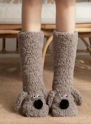 Women’s Christmas Plush Dog Slipper Socks, Warm Thermal, Anti-Slip Winter - Image 1 of 4