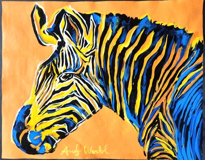 Pintura ANDY WARHOL sobre papel viejo (hecha a mano) firmada y estampada. Cebra Foto 1 de 2