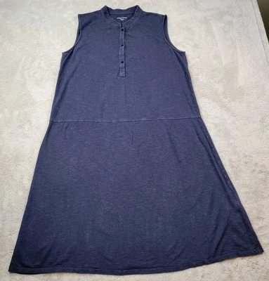 Eileen Fisher Sleeveless Dress Womens Medium Blue Henley Midi Organic Cotton  - Image 1 of 4