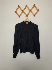 Women’s Jet Black Nation Ltd. Margaux Victorian Henley Tee Blouse Shirt SZ S - Picture 1 of 7