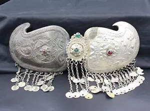 Beautiful Pair Ottoman Tribal Ethnic Belt Buckle, Tassels Silver Costuming Belt- - Picture 1 of 13