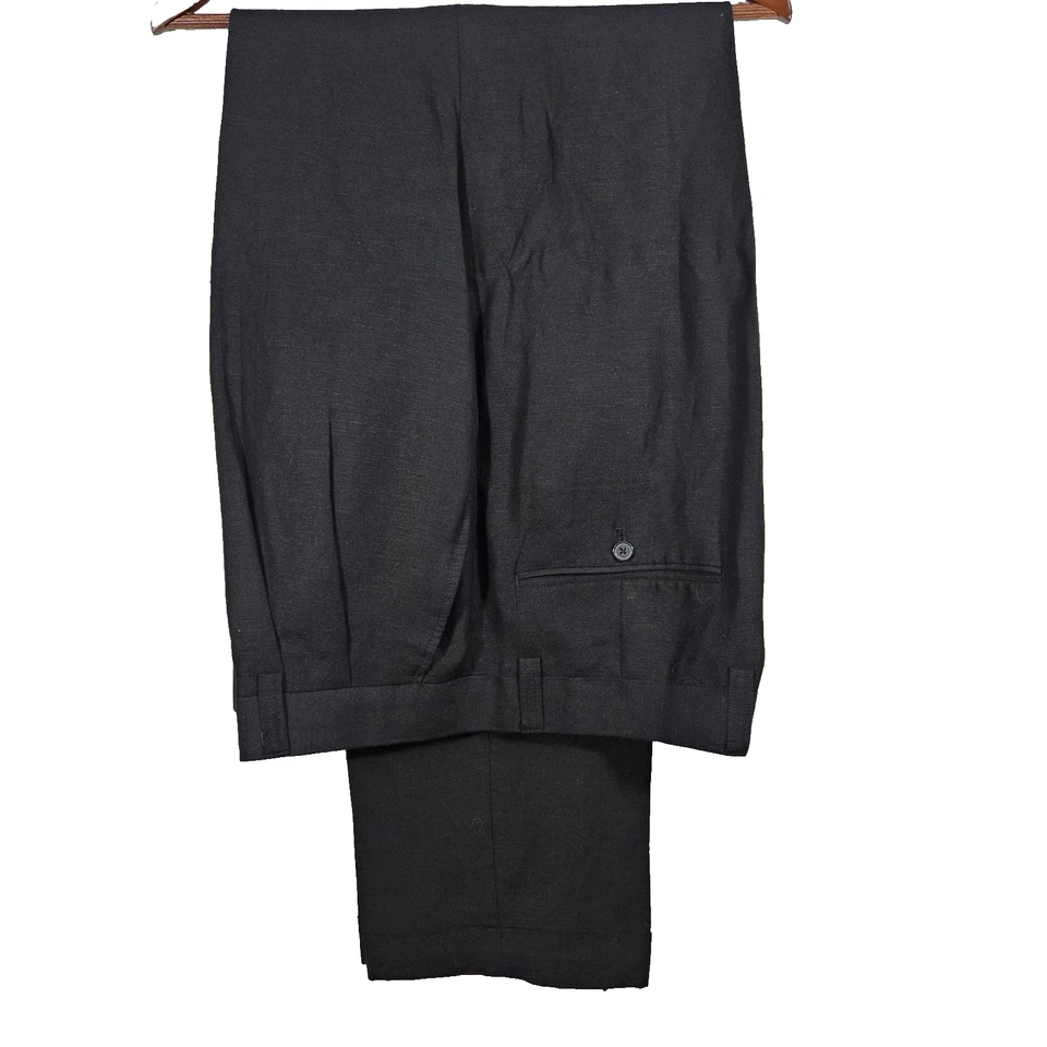 Pantalones de vestir Comfort George Foreman para hombre negros mezcla de lino 38 x 36 puños plisados Foto 1 de 4