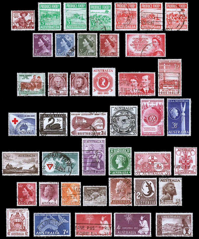 Australia Scott 249 // 311 (1952-58) Used/Mint H F-VF, CV $12.70 B - Image 1 of 1