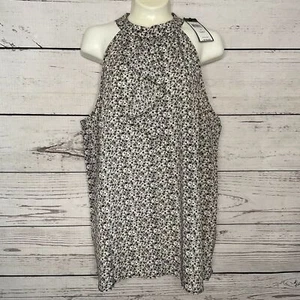 NWT BCBGMaxAzria Floral Sleeveless Halter High Neck Ruffle Blouse Women Size M - Picture 1 of 8