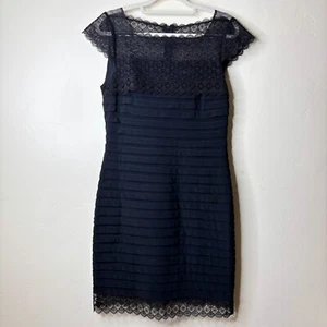 Adrianna Papell Dress Size 10 Black Lace Sheath Shutter Pleated Cocktail Party - Picture 1 of 8