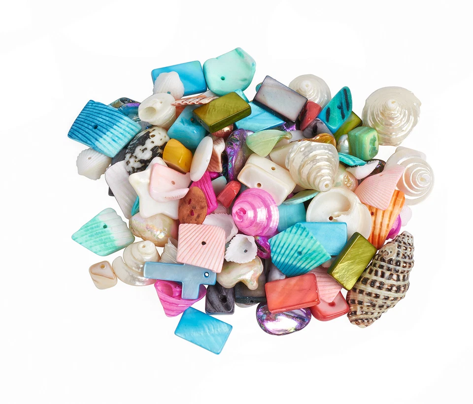 100g Muschelperlen bunter Farben Mix Perlmutt ca. 5-25mm Perlen Scheiben - Bild 1 von 1