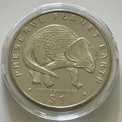 1993 Liberia "Preserve Planet Earth"  Protoceratops CuNi Coin BU Condition - Image 1 of 4