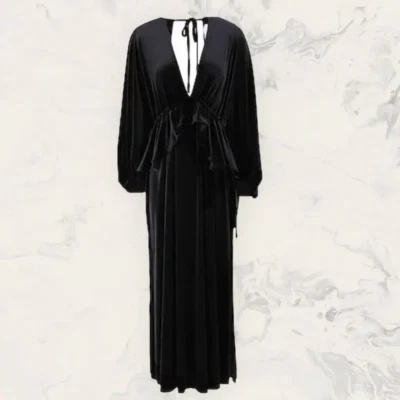Topshop женщин длинным рукавом глубокий двойной V бархата платье в черный размер 6 США $170 - Изображение 1 из 4