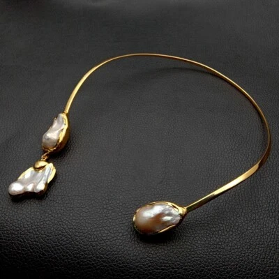 White Keshi Pearl 18 K Yellow Gold Plated Choker Necklace - Image 1 of 4