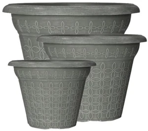 Macetas de plástico redondas decorativas grises pequeñas grandes jardín exterior - Imagen 1 de 4