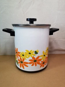 Vintage Ekco Country Garden Porcelain Clad Cookware 5qt Steamer Boiler Pot Italy - Picture 1 of 13