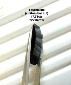 TOURMALINE, 17.74cts, DEEP BLACK COLOR, CUSTOM RARE BAR CUT, HUGE GEM, FREE SHIP - Picture 1 of 1