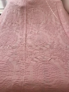 Pink Chenille Vintage 1970s Floral Fringed Bedspread 94”W x 104"L New Old Stock - Picture 1 of 16