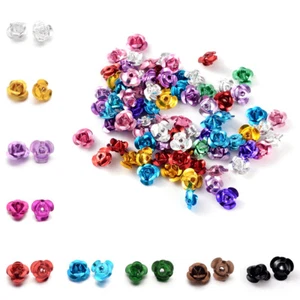 950pcs/Bag Colorful Aluminum 3D Rose Flower Metal Beads Tiny Loose Beads 6x4.5mm - Picture 1 of 9