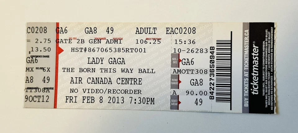 Lady Gaga 2013 original concert ticket - Image 1 of 1