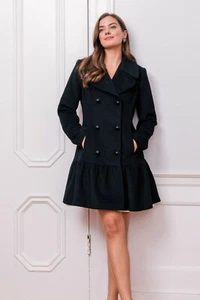 Gal Meets Glam Amanda Black Coat Double Breasted Ruffle Peplum Hem SZ XS NWT - Picture 1 of 3